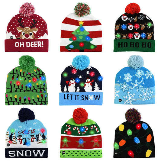 LED Christmas Hat Sweater Knitted Beanie Christmas Light Up Knitted Hat Christmas Gift for Kids Xmas 2023 New Year Decorations